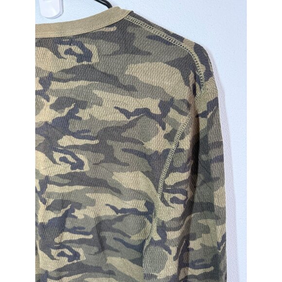 Old Navy Mens Green Camouflage Thermal Top Medium Waffle Knit Crewneck - Picture 7 of 10